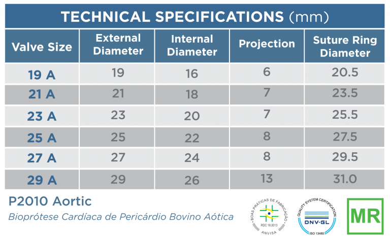 Especificações técnicas - P2010 Válvula Aórtica